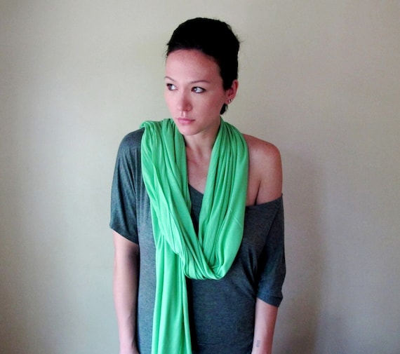 Long Green Scarf - Lightweight Spring Green Jersey Scarf - Eco Friendly Jersey Scarf