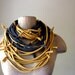 Statement EcoShag Scarf Necklace - Mustard Yellow Charcoal Gray Upcycled Cotton Jersey Scarf