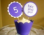 Birthday cupcake toppers with matching wrappers - customized - 12 sets