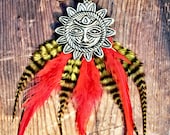 Handmade Feather Necklace, Tribal, Bohemian, Sun,  Suede Leather Necklace-Feather Extensions, Hair Feathers, Pheasant Feathers, Symbolism