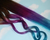Purple, Blue Tie Dye Tips, Purple & Turquoise, Human Hair Extensions. Colored Hair Extension Clip, Clip in Hair, Dip Dyed Hair Tips