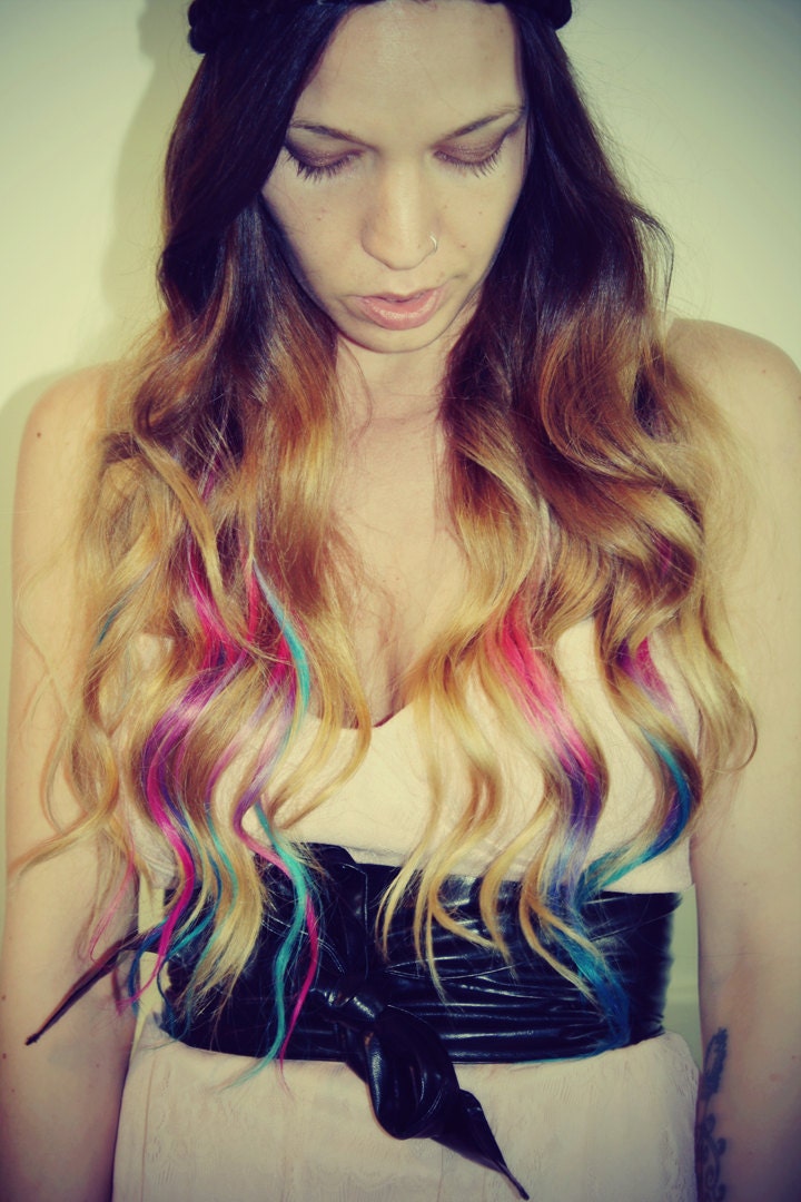 Pastel Dip Dyed Hair, Clip In Hair Extensions, Tie Dye Tips, Brunette Hair, Hair Wefts, Human Hair Extensions, Hippie hair, Pink Hair