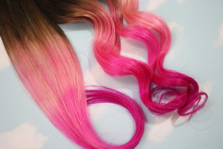 Burning Man, Pink Dip Dyed Hair Extensions For Brunette Hair, 20-22 inches long, Clip In Hair Extensions, Hippie Hair, Pastel Festival Hair