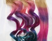 Festival Hair, Tie Dye Hair Tips, Dirty Blonde, Human Extensions, Colored Hair Clip, Hair Wefts, Clip in, Tie Dye, Ombre, Dipped Dyed Hair