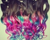 Ombre Dip Dyed Hair, Clip In Hair Extensions, Tie Dye Tips, Brunette Hair, Hair Wefts, Human Hair Extensions, Hippie hair