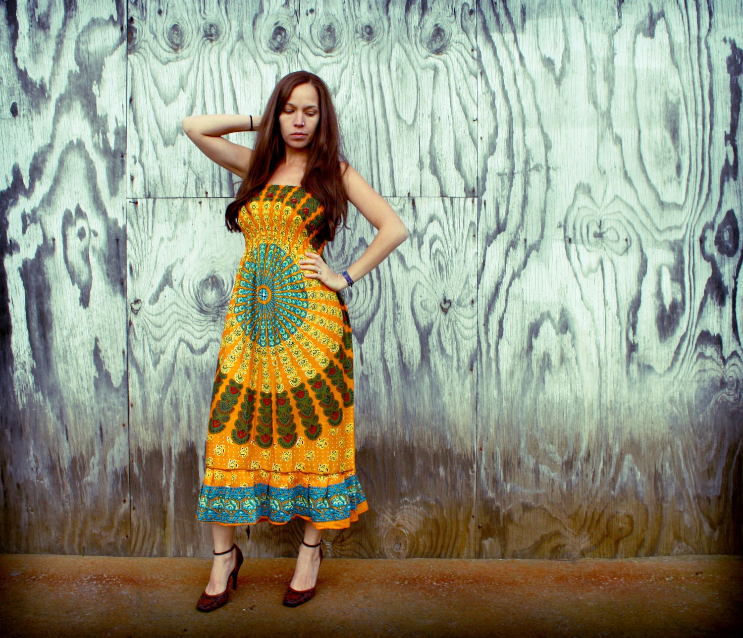 Handmade Hippie Dress, Yellow, Convertible Dress, Long Bohemian, Tapestry, Sundress, Scarf Dress, Chakra, XS, Small, Med, Long Skirt