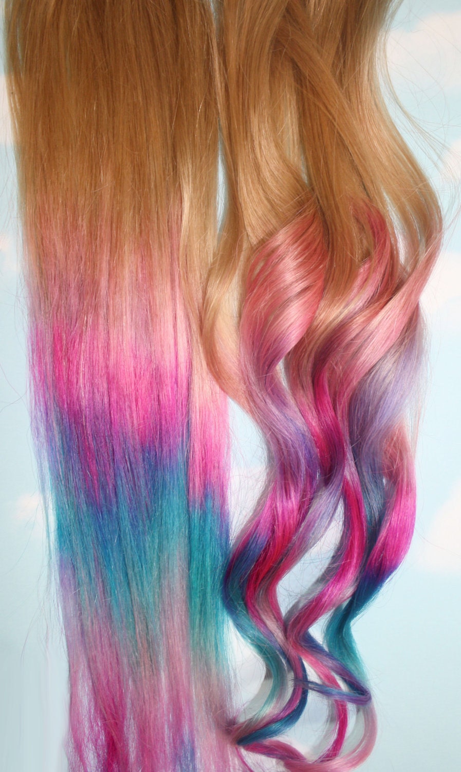 Ombre Tie Dye Hair Tips, Set of 2, Dirty Blonde, Human Hair Extensions, Colored Hair Clip, Clip in Hair, Tie Dye Hair Extensions