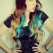 Turquoise Blue Tip Dyed Hair Extensions Dark Brown/Black, 22 inches long, Clip In Hair Extensions, Hippie Hair, Dipped Dyed Hair