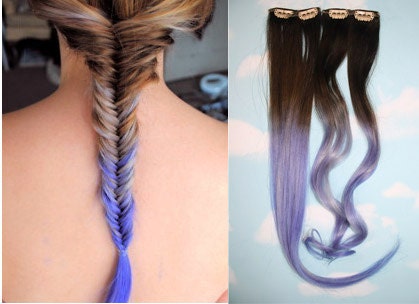 Purple Dip Dyed Hair Extensions For Brunette Hair, 20-22 inches long, Clip In Hair Extensions, Hippie Hair, Pastel Festival Hair