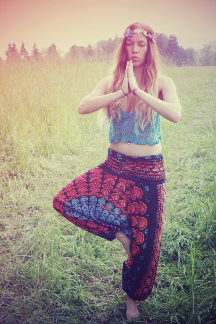 Handmade Harem Pants, Gypsy Pants, Romper, Aladdin, Genie, Hippie Skirt, Yoga, India, Pants-Wear Two Different Ways