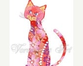 ACEO Cat  Rose digital original illustration. Download and print