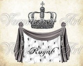 French ROYAL CROWN black - white image. Digital collage sheet. Printable download. 612r