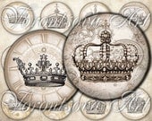 ROYALTY CROWNS 1.5 inch Circle Images Collage Sheet for Pendants, Bottle Cap, Mirrors, Magnets. Printable download digital file. 20