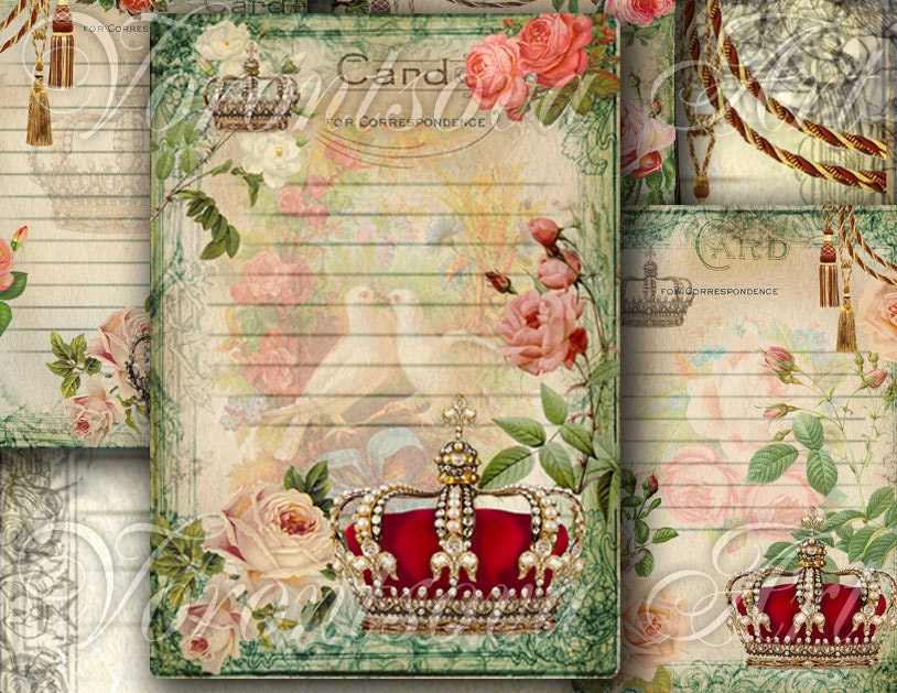 ROYAL GARDEN 4 note card Digital Collage Sheet Printable image. Download gift tag. 409