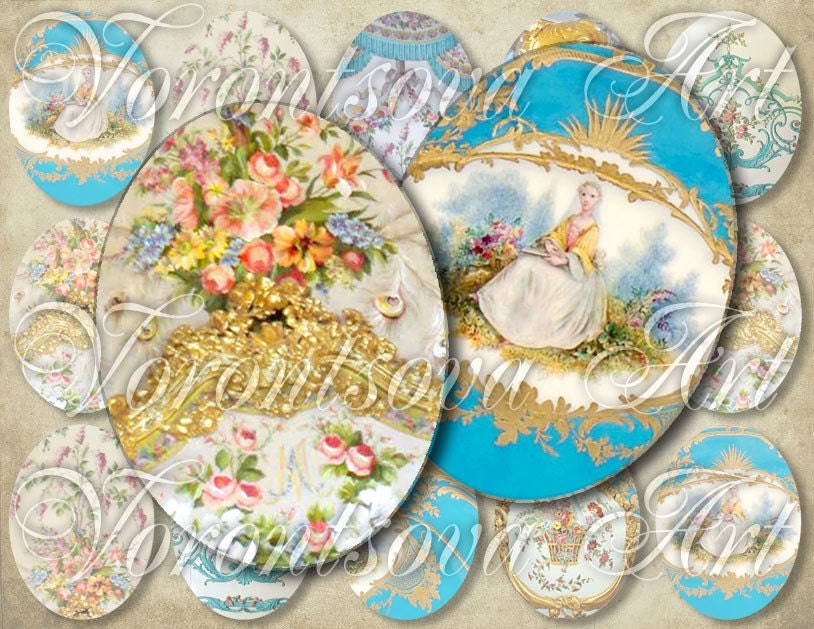 ROYAL de VERSAILLES 30x40mm oval Sheet Printable digital Image. glass Pendant supplies. 801e