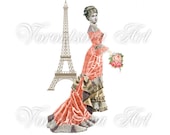 Vintage Paris french chic Mademoiselle Eiffel tower. Large printable image. Digital collage. 002