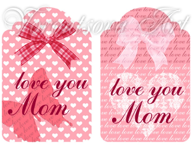 Love you MOM 9 gift tags Digital Collage Sheet Printable download. Download and print