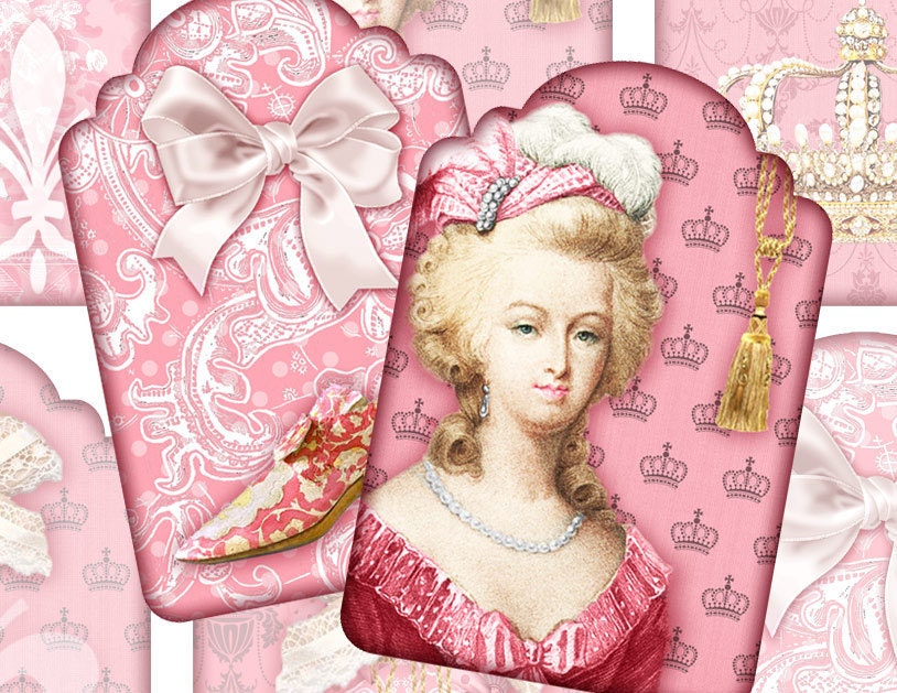 Paris Marie Antoinette 9 gift tags Digital Collage Sheet Printable download. 911