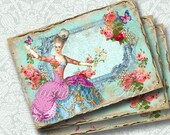 COTTAGE Shabby Chic Marie Antoinette Floral Thank You cards. Digital collage sheet vintage gift tag, image, shop labels. 916