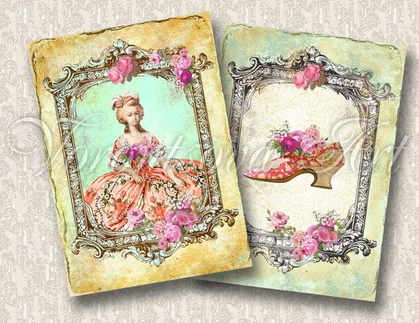 ROYAL Paris SHABBY CHIC Printable 2 postcards set. Personal & Commercial Use. Digital Collage Sheet. paper packaging product labels shop.051
