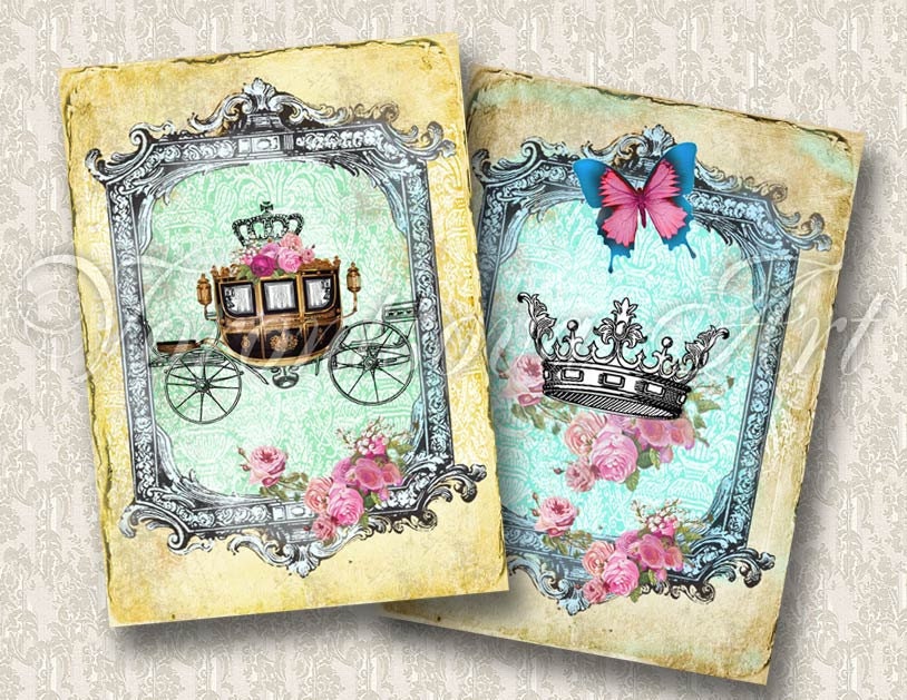 ROYAL Paris SHABBY CHIC Printable 2 postcards set. Personal & Commercial Use. Digital Collage Sheet. paper packaging product labels shop.056