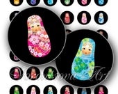Matryoshka doll black 1 inch Circle image Matrioshka Babushka Russian Dolls Digital Collage Sheet Printable download Bottle Cap Magnets 8204