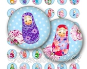Matryoshka polka dot blue 1 inch Circle image Matrioshka Babushka Russian Dolls Digital Collage Sheet Printable download BottleCap 8241