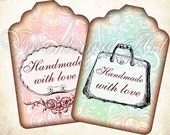 Handmade with love vintage gift tags Digital Image Collage Sheet. Shop label. Printable download.9122