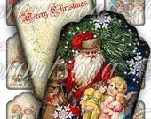 Santa Claus Merry Christmas tags. Vintage cards, digital collage sheet download. Printable Image ACEO size. 915