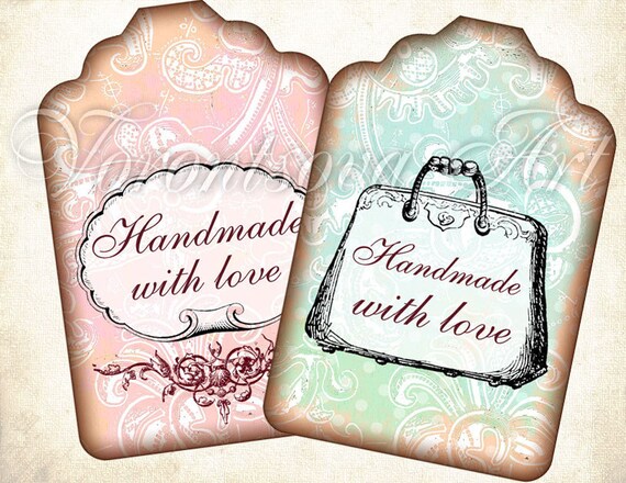 Handmade with love vintage gift tags Digital by VorontsovaART