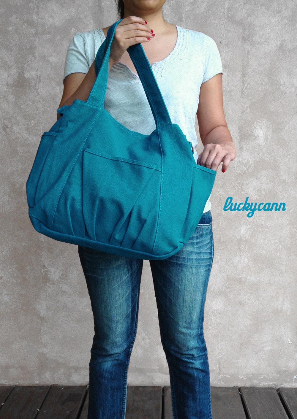 IRIS // Teal // 054 // Luckycann // Everyday Canvas Bag // Holiday Sale // 10% off