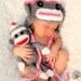 sock monkey hat for newborn (0-3 mon) with pink