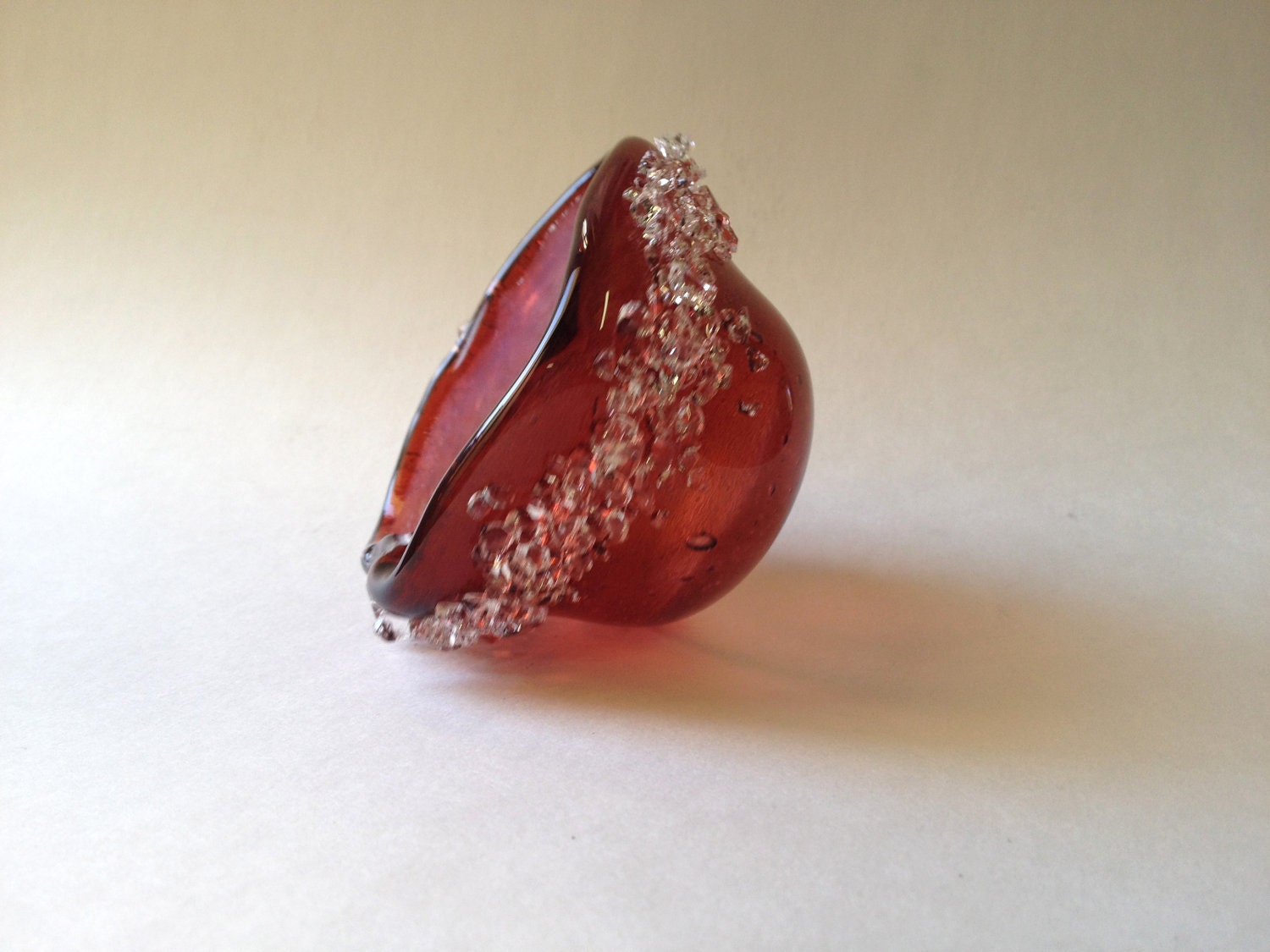 Fused  Dichroic Glass Candle Holder Coppery  Red  Tea Light  Candle Holder Crystals Small Dish 287