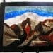 Painting in glass frit of Mt Baldy with snow
