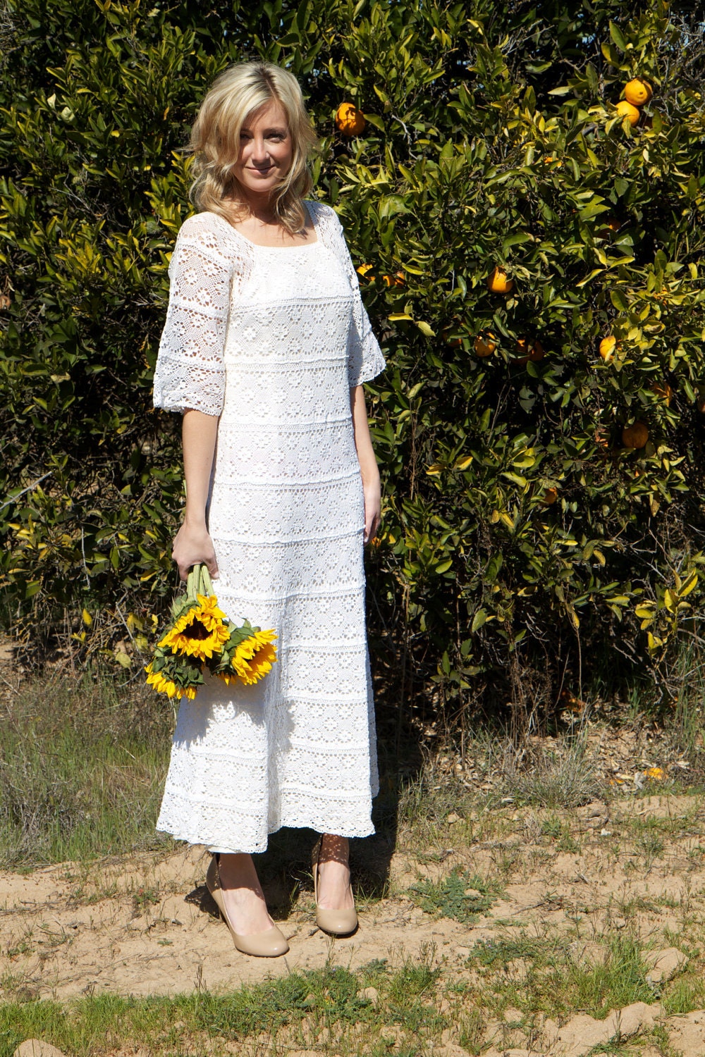 Crocheted, Hippie, Vintage Wedding Dress - Hallie