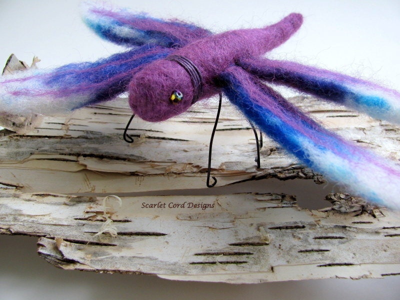 Dragonfly - Needle Felted Purple and Blue Felt Insect Sculpture Made to Order