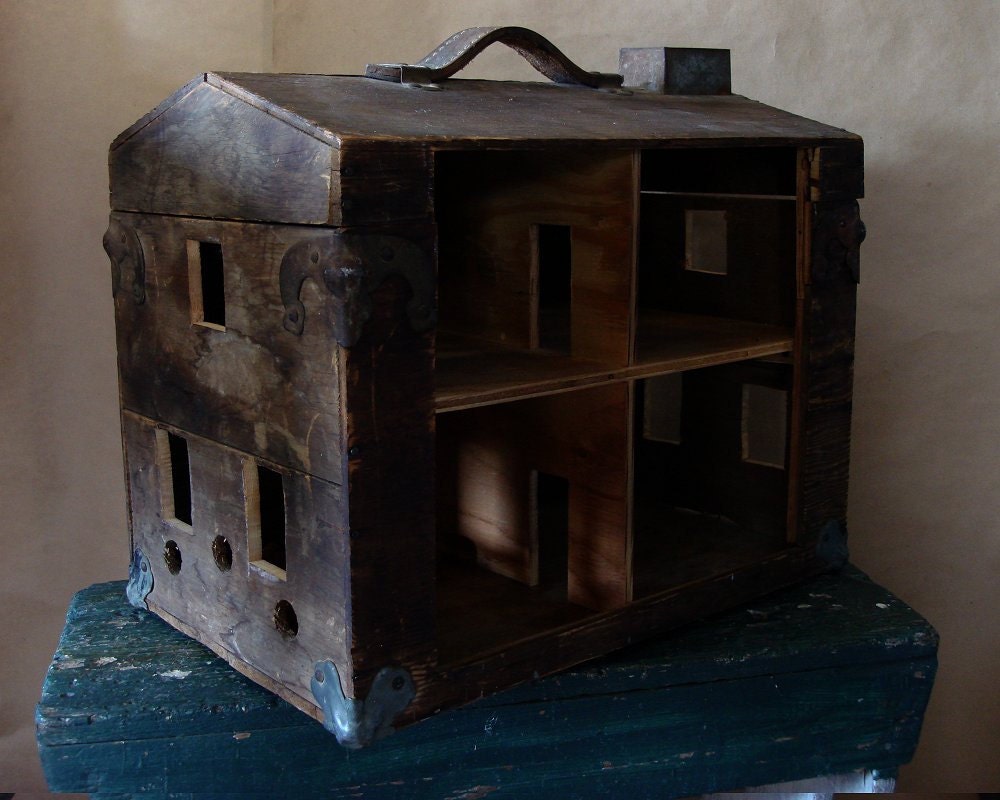 RESERVED FOR NADIA Vintage Folk Art Toolbox Doll House Primitive Repurposed Art Antique Depression Era Dollhouse