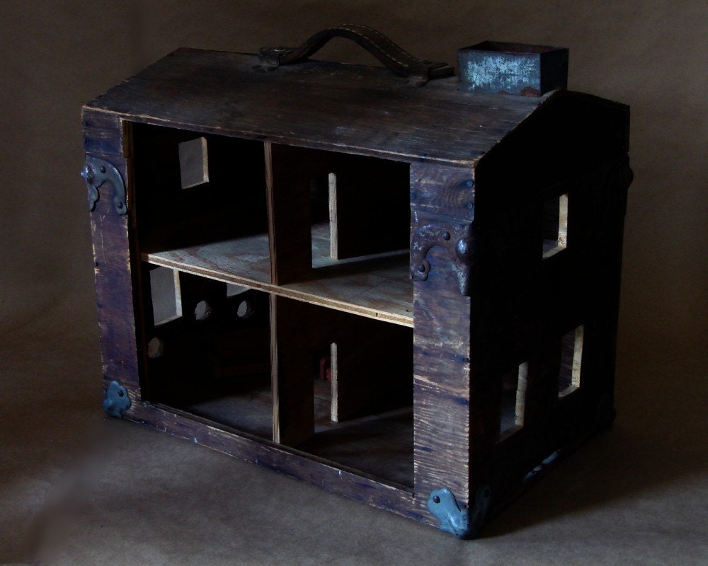 RESERVED FOR NADIA Vintage Folk Art Toolbox Doll House Primitive Repurposed Art Antique Depression Era Dollhouse