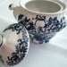 Vintage Blue & White Ridgways of England Covered Sugar Dish - Old English Bouque