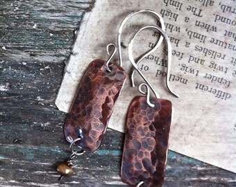 Copper Pearl Drop Earrings
