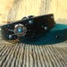 Custom Black Leather Dog Collar. Black with Turquoise Rivets and Flower Concho. Size Small, Medium, or Large.
