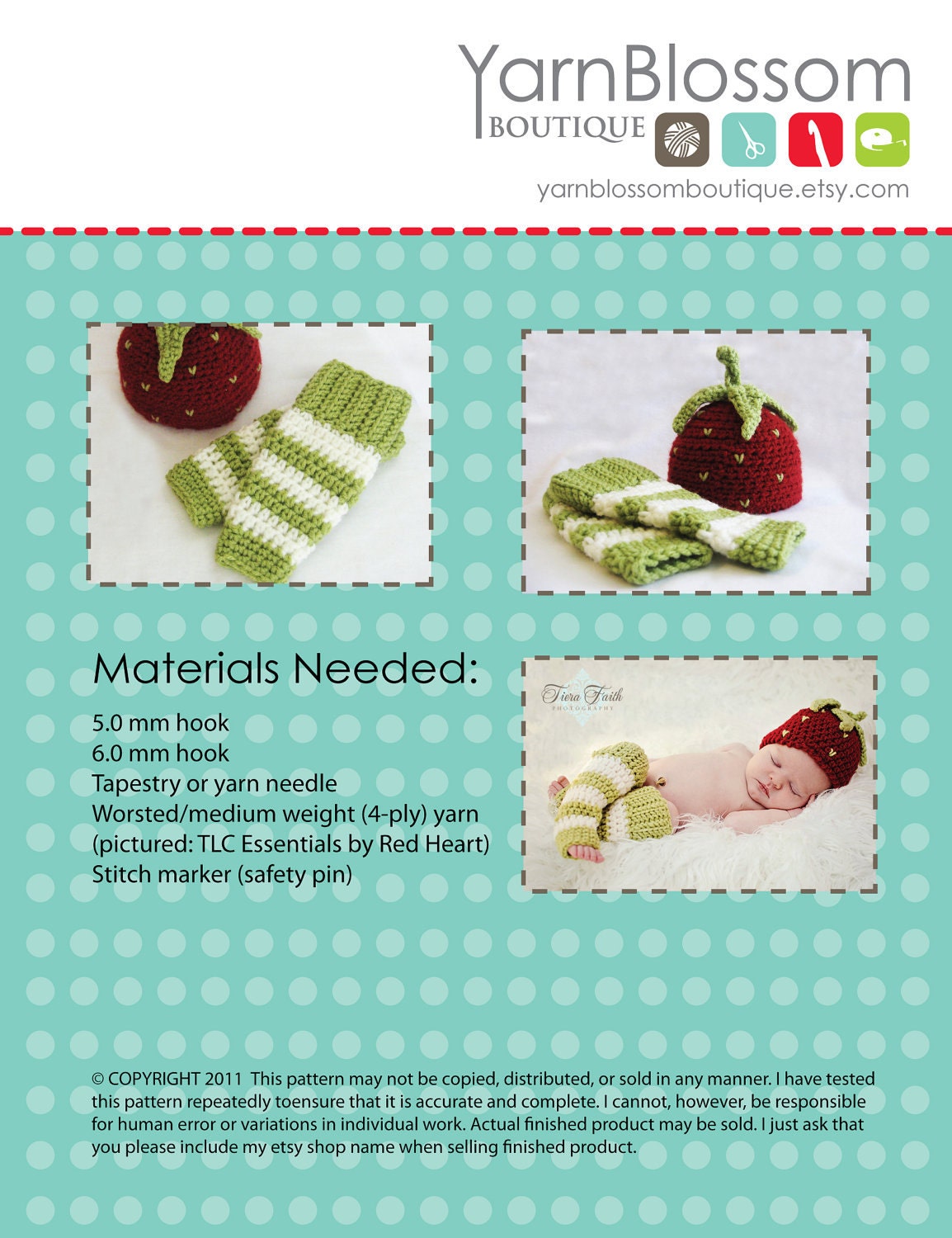 CROCHET PATTERN Strawberry Shortcake Beanie & Leg Warmers (4 sizes included) Instant Download