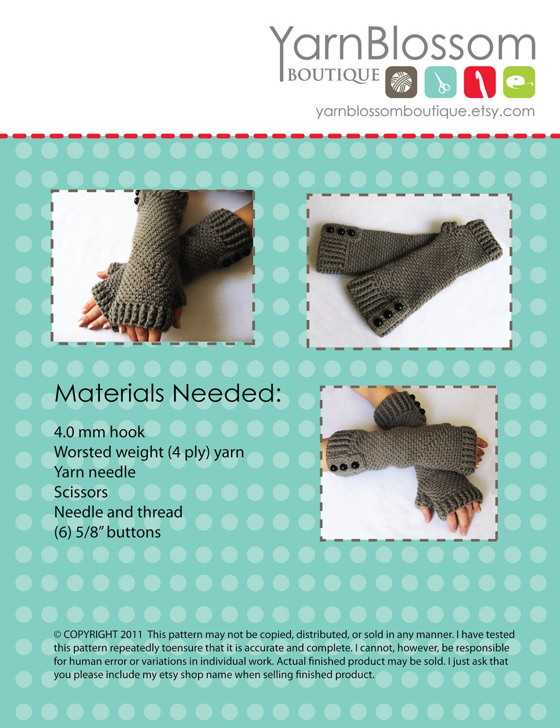 CROCHET PATTERN Fingerless Gloves (Sizes Adult Small to X-Large) Instant Download