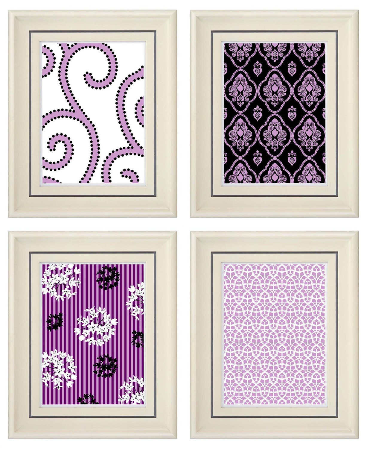 Set of Four Modern Purple Wall Art- Print Set - Home Decor (Unframed)