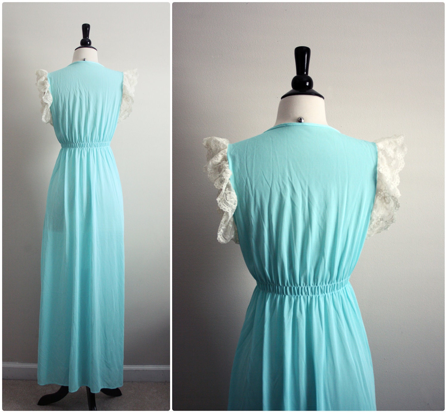 Vintage 70s Sweet Lace Powder blue Slip Dress. Size S/M/L