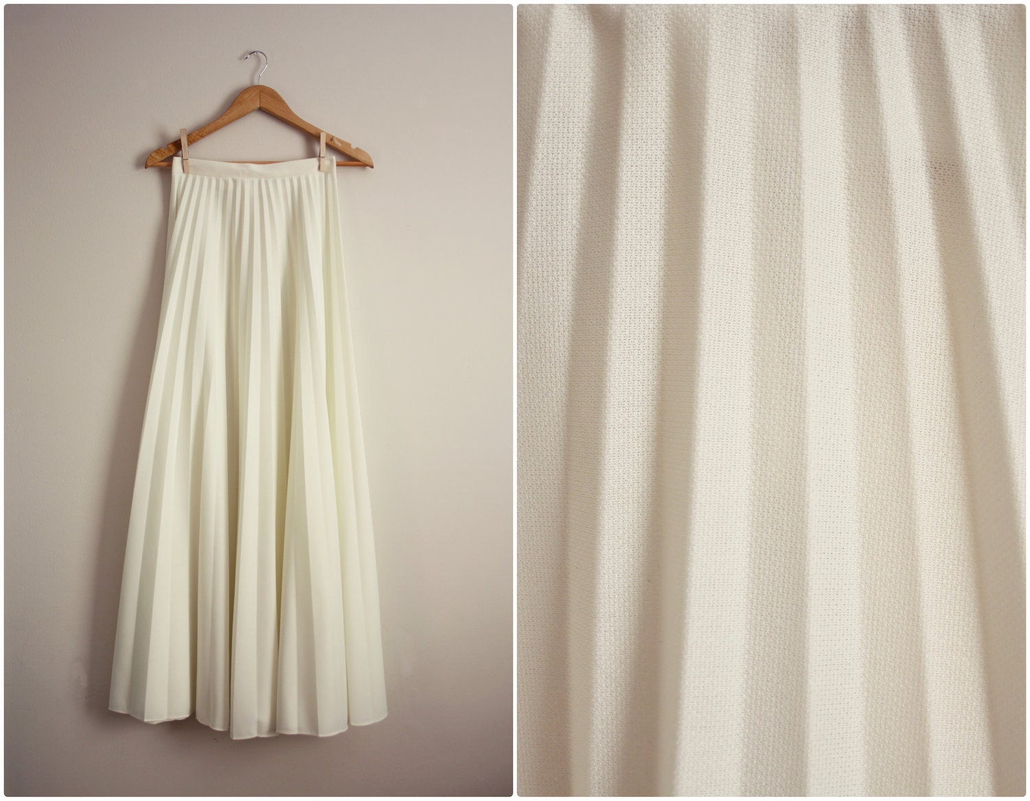 Vintage 70s Winter white Pleated Full Skirt. S/M