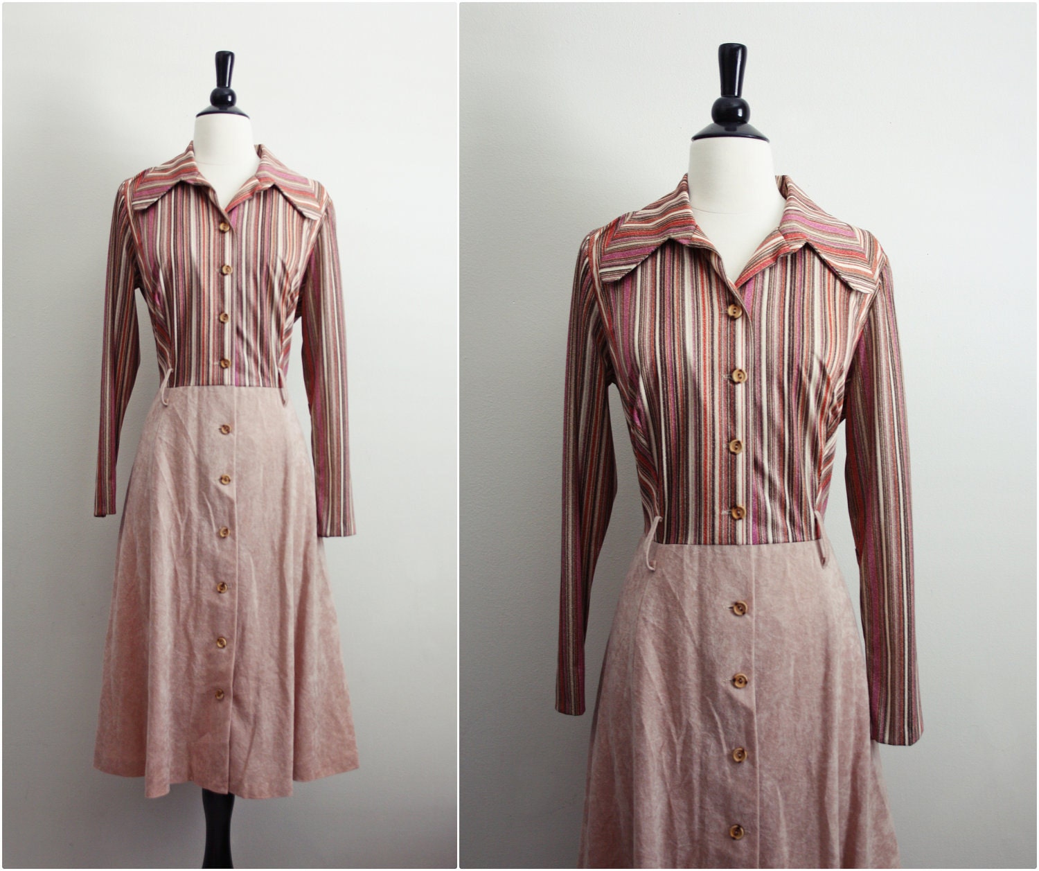 Vintage 70s Mocha Secretary Dress. Size Large.