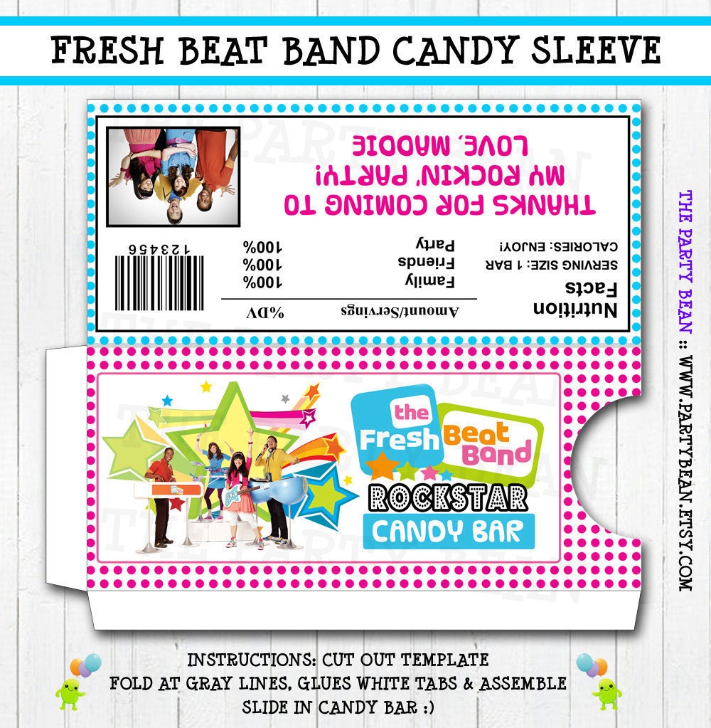 Fresh Beat Band Candy Bar Sleeve - Wrapper, Label - Birthday Party -Digital PDF File - You Print - Customize With Your Text & Photo Il_570xn