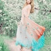 Dress maxi crochet knitted boho gypsy grecian goddess wedding hand dyed degrade ombre turquoise shell silk " Aphrodite Anadyomene"