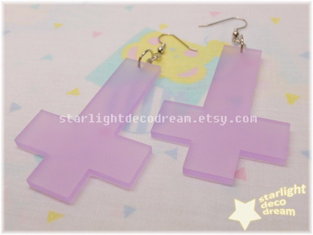 Large Frosted Dreamy Lavender Laser Cut Acrylic Inverted Cross Earrings for Cult Party Kei or Fairy Kei